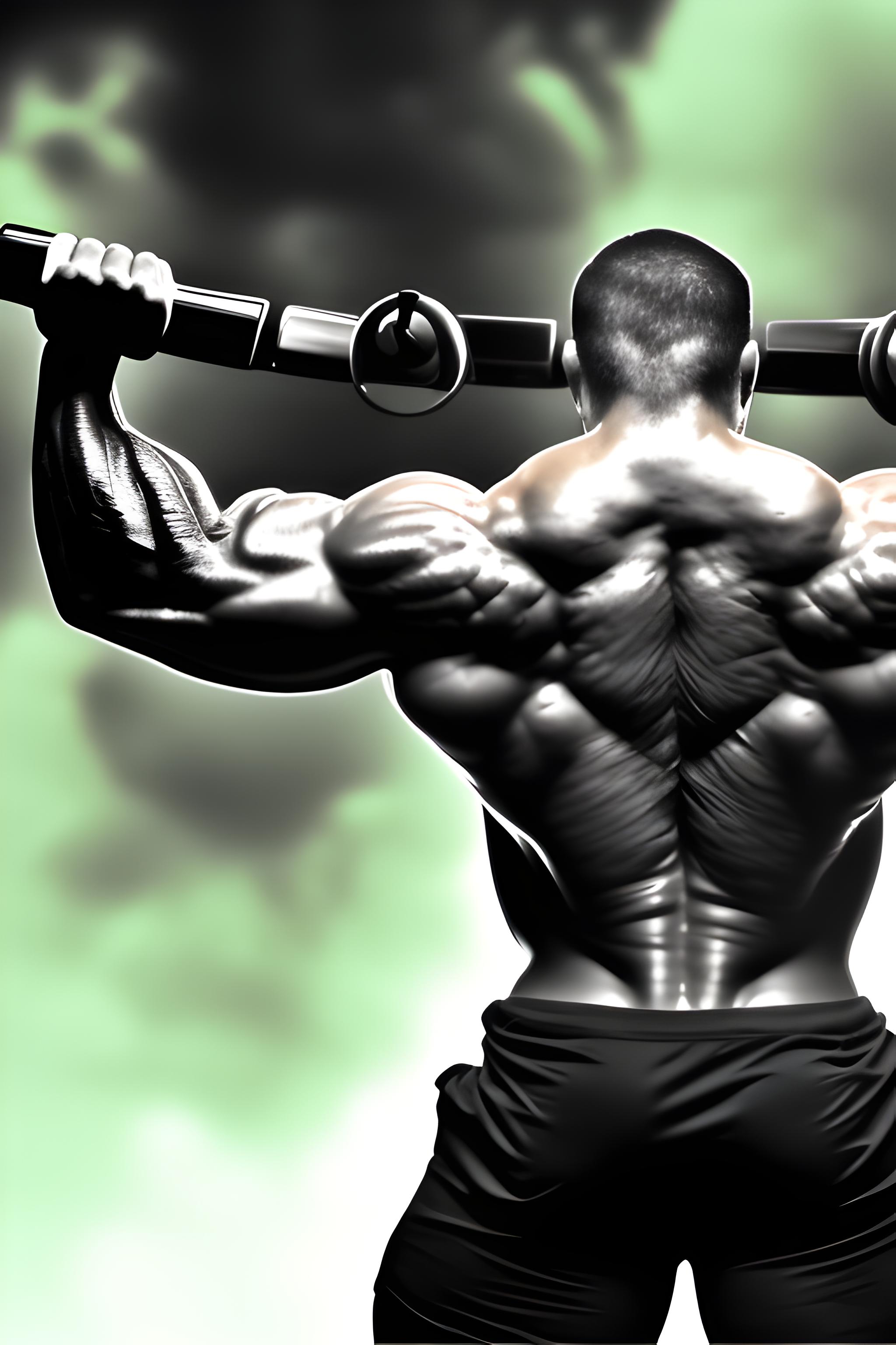 black background and on top of it there is a guy flexing his biceps.